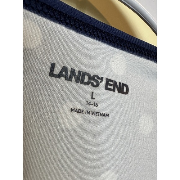 Lands' End Polka Dot Side tie Top Blouse Shirt Womens L Blue Polka Dot Career - Picture 2 of 7